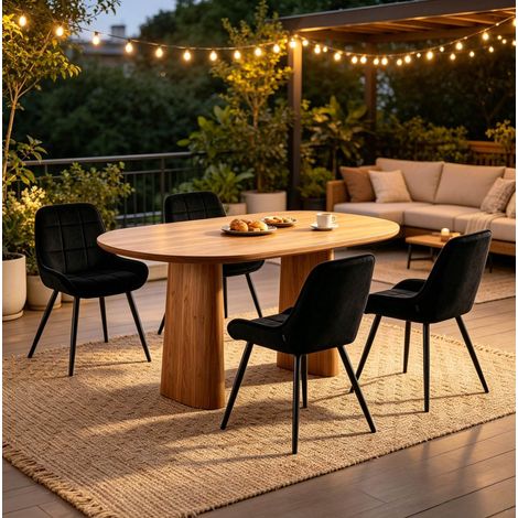 Sillas de comedor, lote de 4, terciopelo negro y metal, 81,5 cm, con reposabrazos HAVRYA (1/5)
