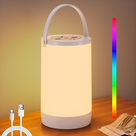 Lampe de Chevet Tactile Veilleuse, Dimmable Lampes de Table Sans Fil Rechargeable avec Blanc Chaud et RGB ​Couleurs, pour Chambre Enfant, Salon,Camping,Cadeau,2200 mAh (1/5)