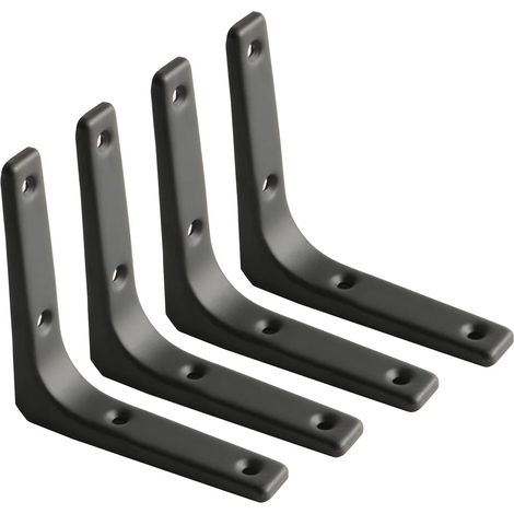 Equerre Etagere Murale Charge Lourde, Fixation Flottante Support pour Salon Chambre Cuisine, Support Etagère Murale en Métal, 100 x 100 mm Noir 4 Pcs, EJR100B-4P (1/5)