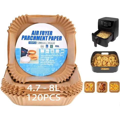 120PCS Papier Cuisson, 20cm Carrée Antiadhésif, Résistant Chaleur 220°C, Pour Friteuse Sans Huile 4.7-8L