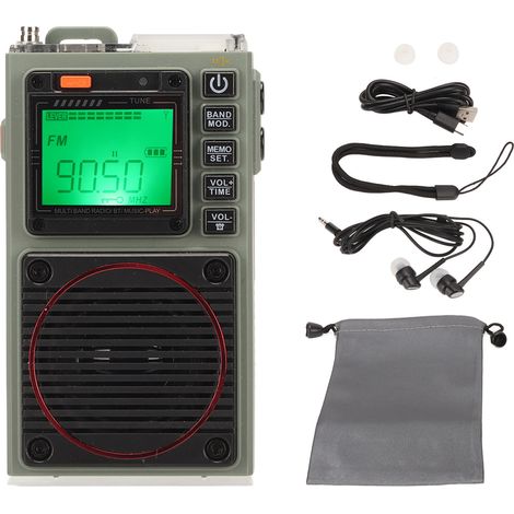 Radio portable FM VHF AM SW WB stéréo SOS alarme, haut-parleur grave basse, Bluetooth, lecture carte, lampe torche, rétro (1/5)
