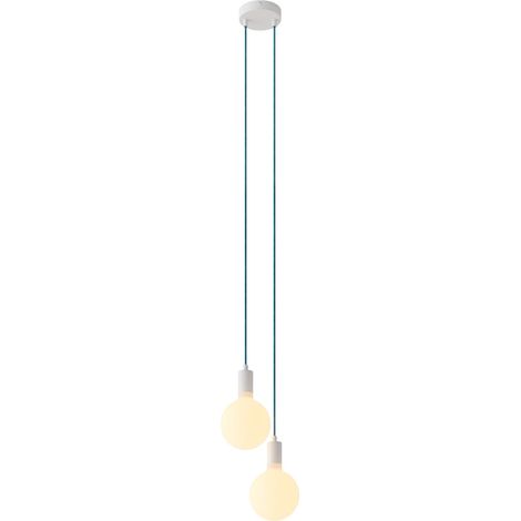 creative cables - Lampada a sospensione multipla a 2 cadute completa di cavo tessile e finiture in metallo