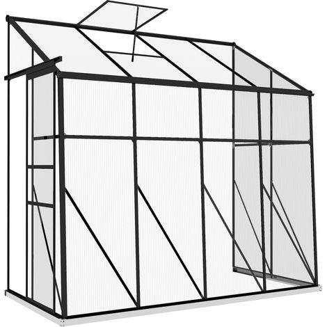 Serra da giardino con schienale, in policarbonato, con porta scorrevole, ventilazione sul tetto e base, 127 x 253 x 240 cm, nera.
