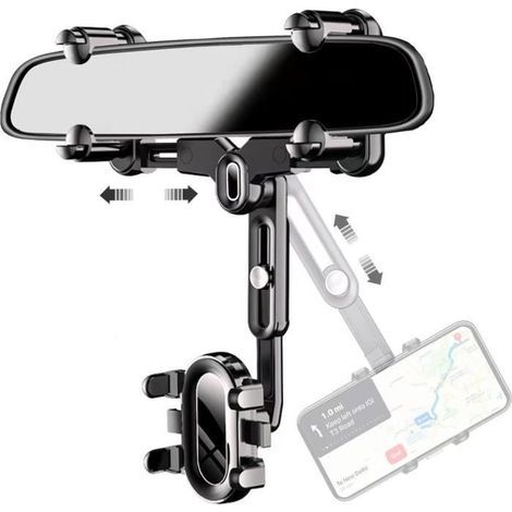 (Noir)Support de Téléphone de Voiture Pour Rétroviseur Réglable Rétractable Rotatif 360 Support de Navigation Pour Smartphone 4 à 7 (1/4)