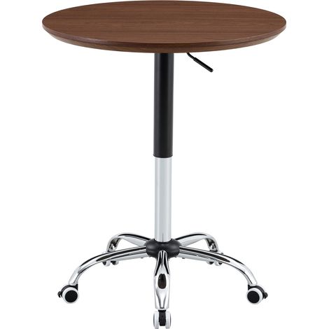 Tavolino rotondo regolabile in altezza con ruote, finitura noce, diametro 70 cm (1/5)