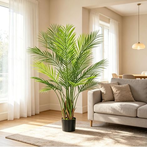 Palmera artificial de interior 120 cm de plástico verde para salón y oficina, FloraGrace (1/5)