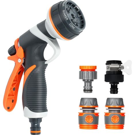 Pistola pulverizadora para jardín, regadera para jardín, 8 modelos, pistola multifuncional con caudal de agua ajustable para lavar coches, mascotas y jardines. (1/5)