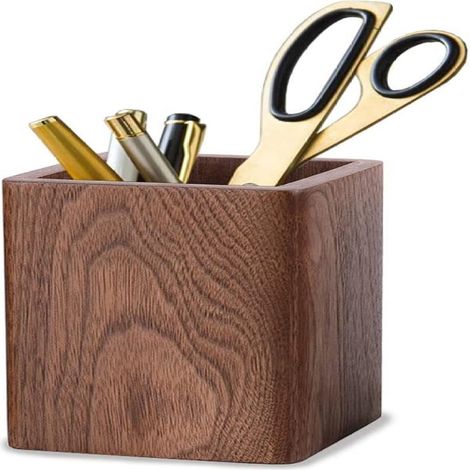 Cylindre de rangement carré marron fait main (noyer) - peut contenir de la papeterie, des pinceaux de maquillage et sert également de décoration de bureau. (1/5)