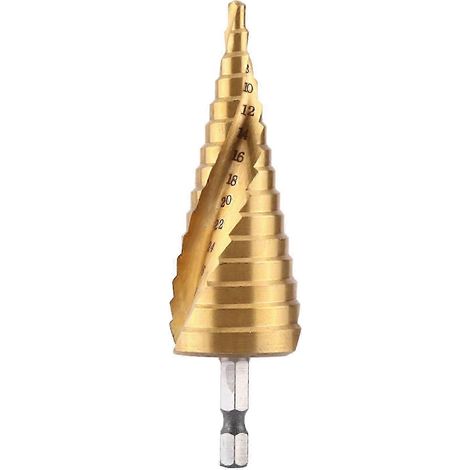 foret étagé en acier rapide revêtu de titane, à goujure hélicoïdale et queue hexagonale, pour outils électriques, 4-32 mm (1/5)