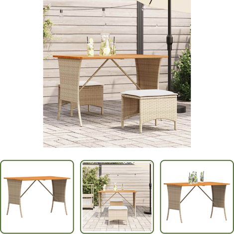 vidaXL Poly Rattan - Gartentisch mit Akazienholzplatte Beige 105x75x72cm Poly Rattan (1/5)