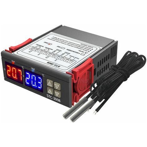 Termostato controlador de temperatura con pantalla digital doble y salida de relé para sonda NTC doble, CC 24V - CC 24V (1/5)