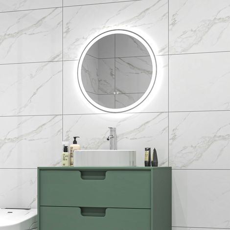 Runder Badezimmerspiegel Ø 60 cm mit verstellbarer LED-Beleuchtung, Antibeschlagfunktion, Memory-Funktion und Touch-Schalter, Silber
