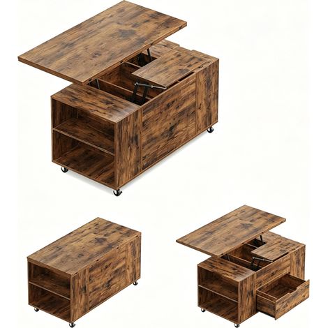 GagaTable basse relevable à roulettes brun rustique (1/5)