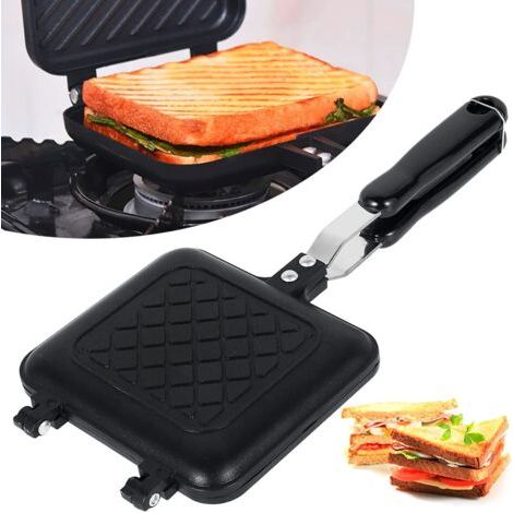 Machine à pain double face antiadhésive avec poignées résistantes à la chaleur - Presse à sandwich - Grille-pain de camping pour cuisinière à gaz (1/5)