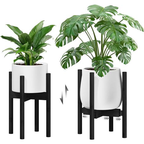 Support réglable pour plantes d'intérieur support en bambou pour plantes de 20 à 30 cm petit support d'angle pour plantes d'intérieur, support au sol simple pour salon, (noir) (1/5)