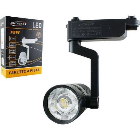 TrAdE Shop Traesio - Faretto Led Binario Nero Lampada Pista 30watt Luce Naturale Calda Fredda F-30w8h - -Bianco Caldo -