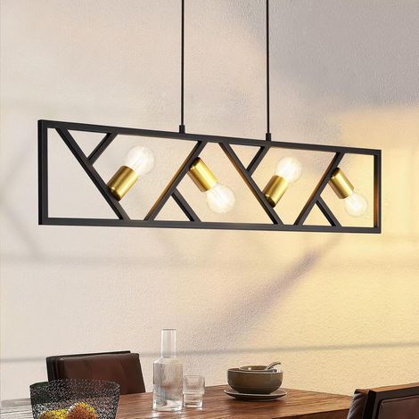 GBLY Pendelleuchte Esstisch Hängelampe 4 Flammig - Hängeleuchte Schwarz Metall Esszimmerlampe Vintage E27 Pendellampe Retro Kronleuchter Industial Flurlampe für Wohnzimmer Küche Bar Esszimmer (1/5)