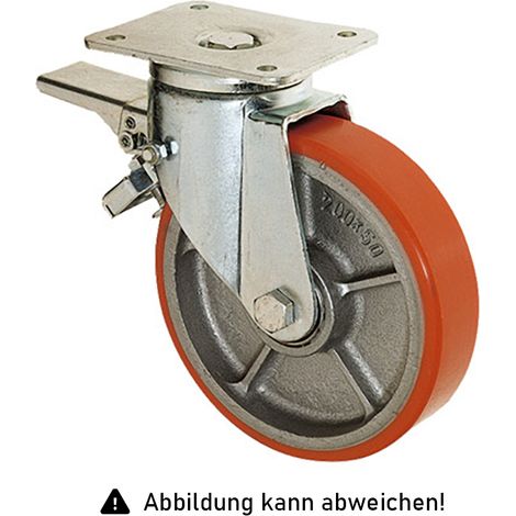 Rollcart Schwerlast Polyurethan- Lenkrollen mit Doppelstop Ø125x35mm 250kg Tragkraft