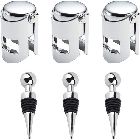 Bouchon À Vin - Bouchon En Acier Inoxydable Et Silicone - Pour Bouteilles De Vin Et De Champagne - Diamètre D'Embouchure 15 À 20 Mm - Lot De 6