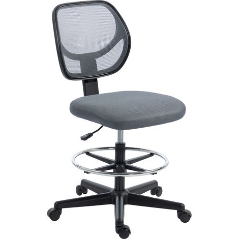 Dunkelgrauer ergonomischer Bürostuhl, Sessel mit Fußstütze, Netzgewebesitz, höhenverstellbar