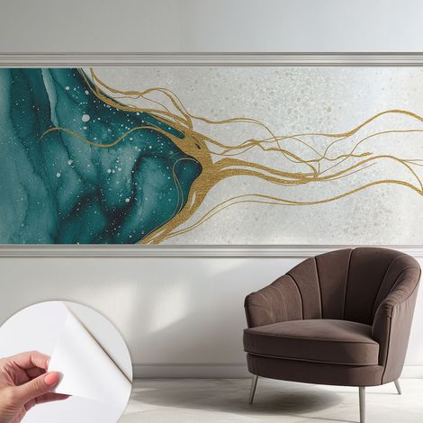 Papier peint adhésif autocollant pour salon chambre à coucher peint imprimé Installation facile Lignes turquoise 250x104 cm (1/5)