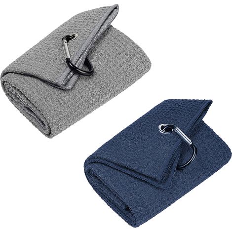 Lot de 2 serviettes de golf 40x40cm, en microfibre avec mousqueton, pour sacs de golf hommes (1/5)