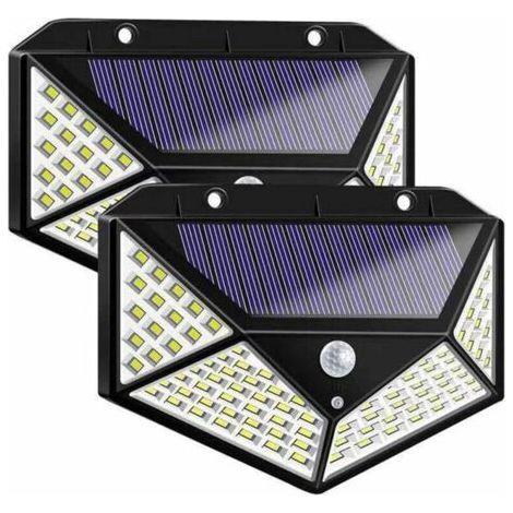 2 Pièces 100LED Lampe Solaire , Lumière Solaire Humaine Panneau Solaire Équipé Super Lumineux Charge Solaire Économie D'énergie 3 Modes Éclairage Étanche Capteur Humain pour Jardin Parking (1/3)