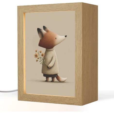 LUCE NOTTURNA PER BAMBINI Volpe - Fiori gialli - Minimalista 15x20 cm
