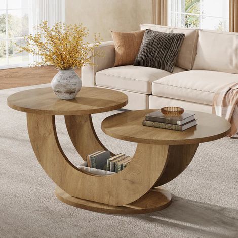 Grande table basse ronde 117 cm – Table centrale moderne pour salon avec piètement en U et design contemporain (1/5)
