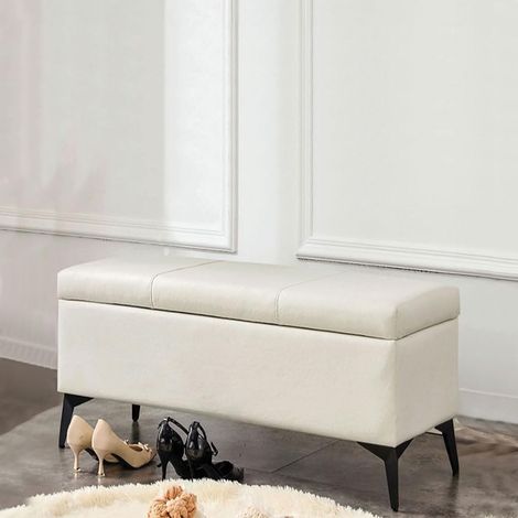 Cassapanca Contenitore Ecopelle Divano Panca Pouf con Piedini in Metallo Beige (1/4)