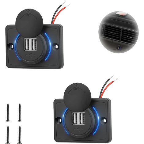 2 Pièces Prise USB Voiture, Double Port 3.1A Étanche, Interrupteur Lumière Bleue, Pour Bateau Camping-Car (1/5)