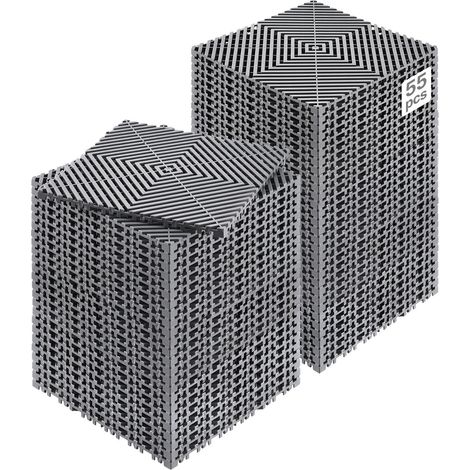 Tapis de drainage emboîtable, 310x310 mm, dalles de sol de drainage modulaire emboîtable, 55 pcs, coussin de sol à épisser en PP antidérapant gris, tapis de douche, pour garage, jardin, cuisine (1/5)