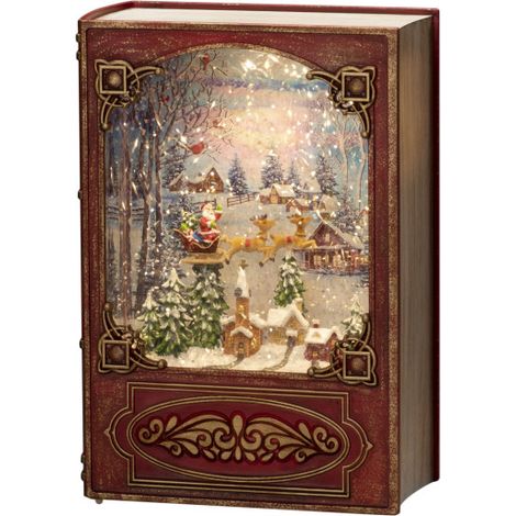 Konstsmide LED Wasserlaterne Buch rot Weihnachtsmann im Schlitten mit Rentieren über Dorf, für Innen (1/3)