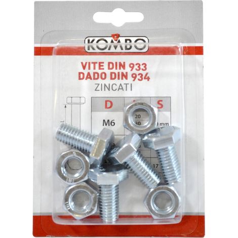 SET DI 4 VITI M10 X 20 DIN933 CLASSE DI RESISTENZA 4.8