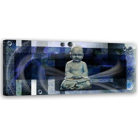 Tableau sur toile Bouddha sur fond bleu 90x30 (1/5)