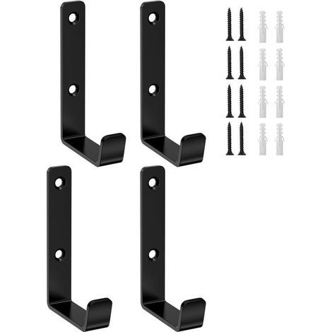 4-Piece Screw-in Wall Hooks, J-Hooks for Garage, Heavy-Duty Wall Hooks for Hanging, Black Screw-in Wall Hooks (1/5)