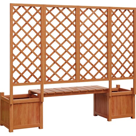 Jardinière avec Banc et Treillis pour Plantes Grimpantes en Bois de Sapin Massif, Bac à Fleurs Extérieur Marron Foncé, 169x42x145 cm (1/5)