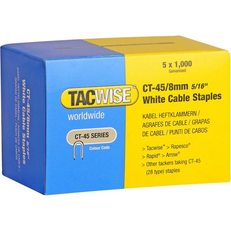Tacwise 0980 Punti Ferma Cavi Bianchi di Acciaio Galvanizzato Tipo CT-45 da 8 mm, Confezione da 5000 (1/4)