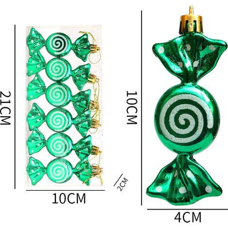 Mini décorations de Noël en forme de bonbons - Lot de 6, décorations festives à suspendre pour le sapin (vert) (1/5)