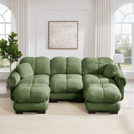 Divano Cloud a 3 posti a forma di U, con pouf mobile e 2 piccoli cuscini decorativi, design trapuntato raffinato, cuscini di seduta spessi, morbidi e di supporto, facile da montare, adatto al soggiorn (1/5)