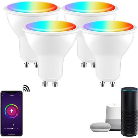 [Lot of 4] Ampoule LED GU10 5W, GU10 Alexa, RGBW 3000K-6500K, [Contrôle APP] [Contrôle Vocal], Compatible avec Google Home, Alexa et Echo. (1/5)