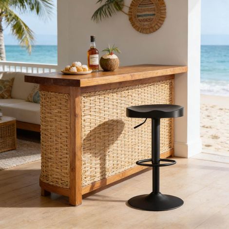 MEUBLIV Tabouret de bar noir pivotant 360° réglable en hauteur avec repose-pieds, 1 pièce (1/5)