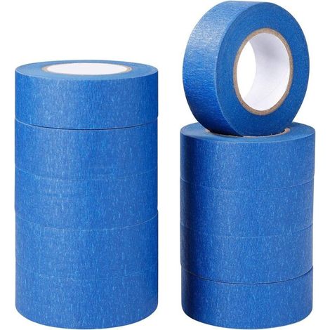 Ruban de Masquage Bleu Ruban Adhésif de Peinture et de Décoration pour Étiquettes, Peinture au Pistolet, Peintres, Activités Artisanales 10 Rouleaux 24mm × 20m (1/4)