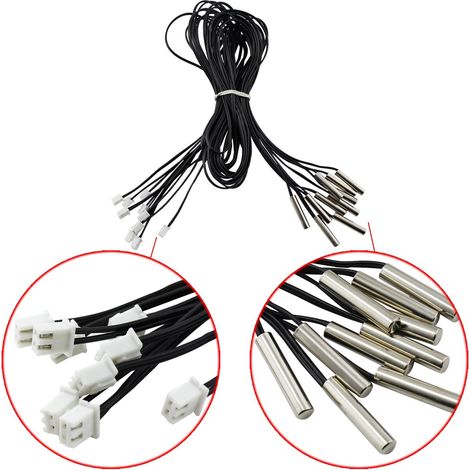 Lot de 5 Sondes thermiques NTC 10 K Étanches Acier inoxydable Plage -20 à 105 °C Pour contrôle température