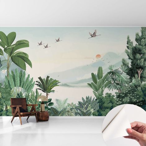 Papier peint autocollant décoratif à motifs pour salon chambre et bureau Tapete adhésif pour décoration Oasis tropicale 416x254 cm (1/5)