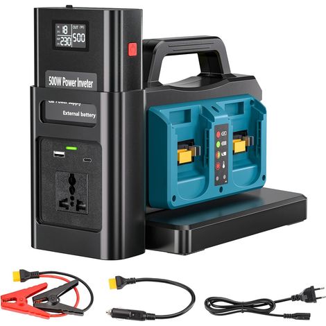 Onduleur sinusoïdal Pure 500W pour Batterie 18V (Pas de Batterie), convertit 18V CC vers 230V CA, avec Prise de Charge Voiture, pour Camping et urgences (4 Ports) (1/5)