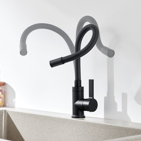 Negro Grifo de Cocina con Caño Flexible, Flexible Grifo de Fregadero Giratorio 360 ° Mezclador Monomando de Fregadero con aireador desmontable, Negro (1/5)