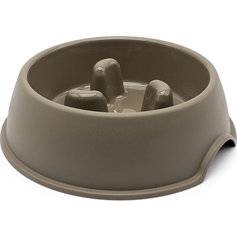 Comedero perro plastico redondo Antigloton comer lentamente  Marron (1/4)