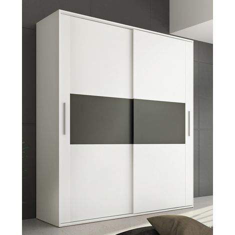 Armoire, placard garde-robe 2 portes coloris Blanc, graphite - Longueur 180 x Profondeur 55 x Hauteur 207,60 cm -PEGANE- (1/3)