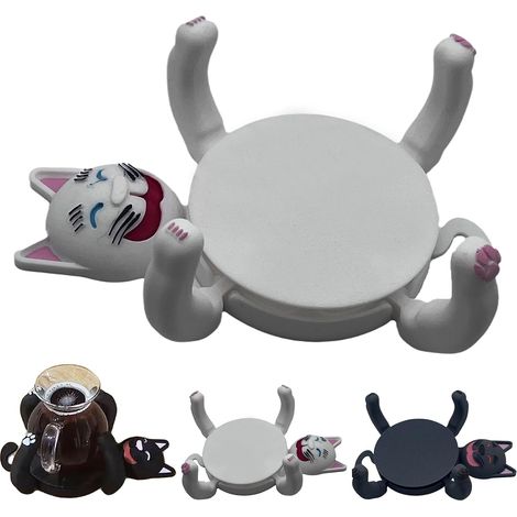 Posavasos de gato impreso en 3D - Soporte para tazas con forma de gato, novedoso y adorable - Posavasos divertido y creativo - Protector de escritorio para café y té (blanco) (1/3)